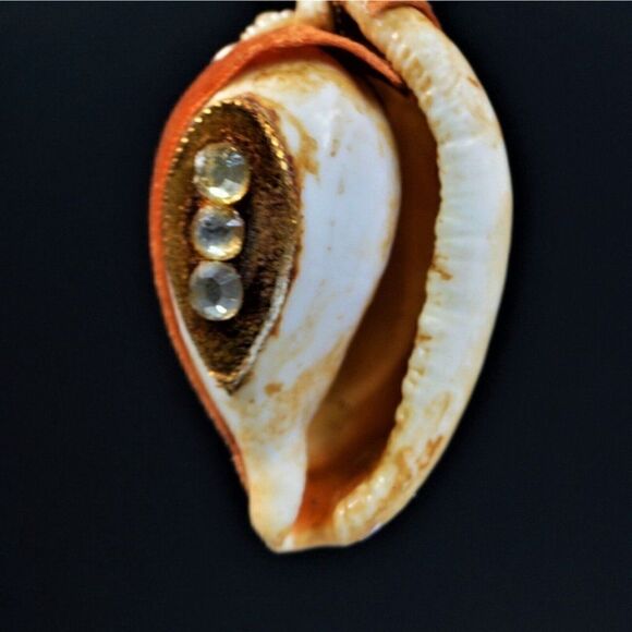 Vintage Christmas Ornament Seashell Beaded Seahorse Mica Ribbon Handmade - Picture 10 of 10